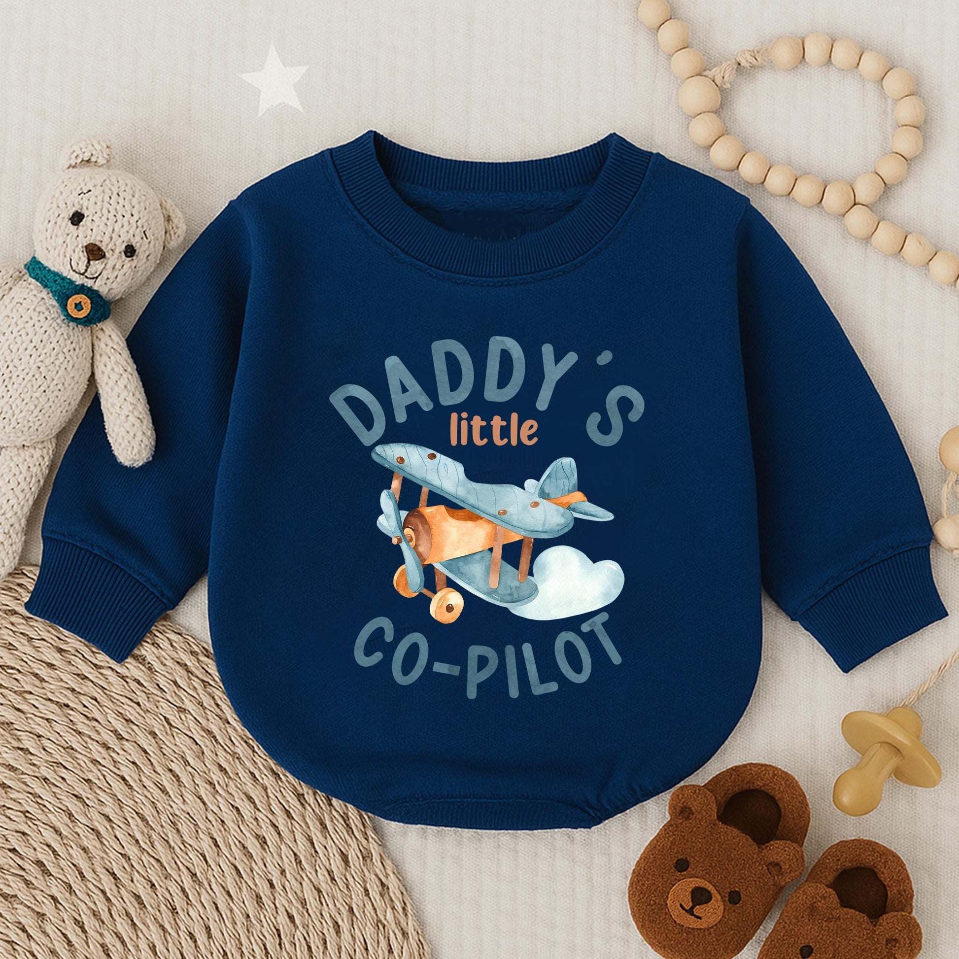 Daddy’s Co-Pilot Bubble Romper Cute Infant Outfit First Father’s Day Baby Boy Gift Matching Dad and Baby Outfit Idea Soft Cotton Comfortable