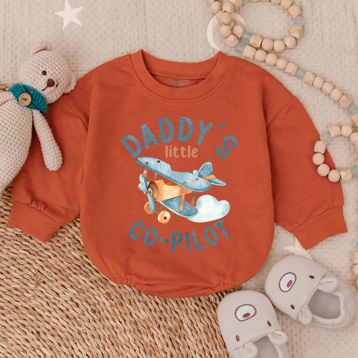 Daddy’s Co-Pilot Bubble Romper Cute Infant Outfit First Father’s Day Baby Boy Gift Matching Dad and Baby Outfit Idea Soft Cotton Comfortable