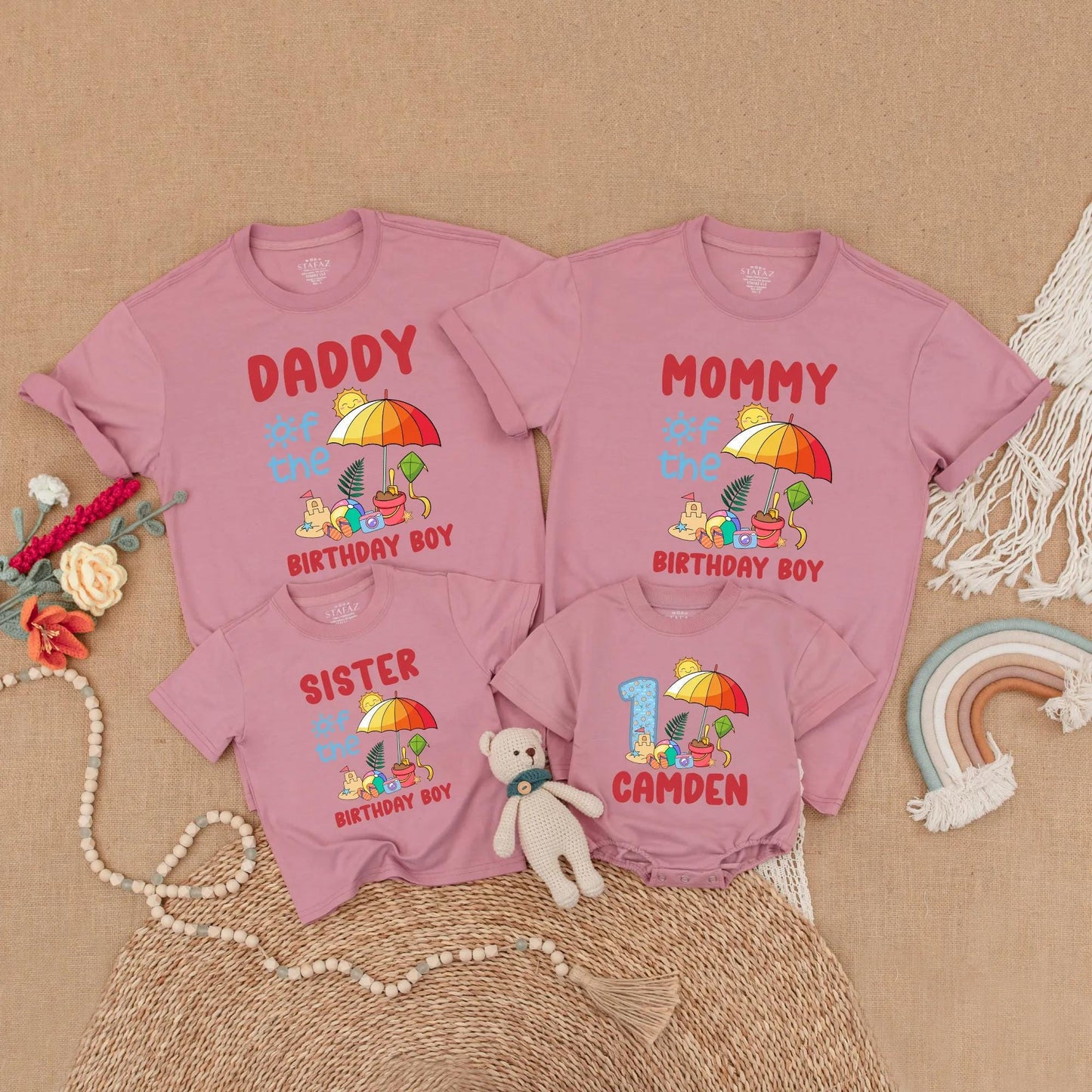 Matching Beach Birthday Boy Family Shirts Custom Romper Summer Party Outfit First Birthday Gift