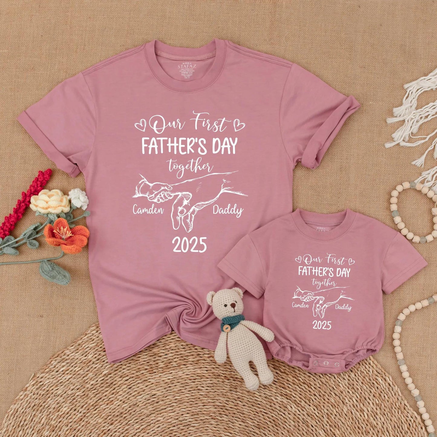 Personalized Daddy and Me First Father's Day Matching Bubble Romper and Shirt Custom Names New Dad Gift Outfit