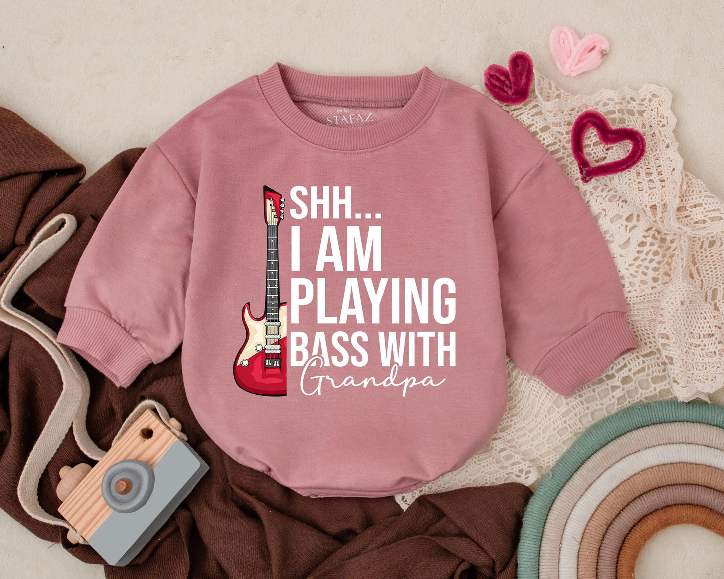 Grandpa's Jam Session Baby Romper Funny Music Outfit Shh I'm Playing Bass with Grandpa Bubble Romper Rock Baby Gift