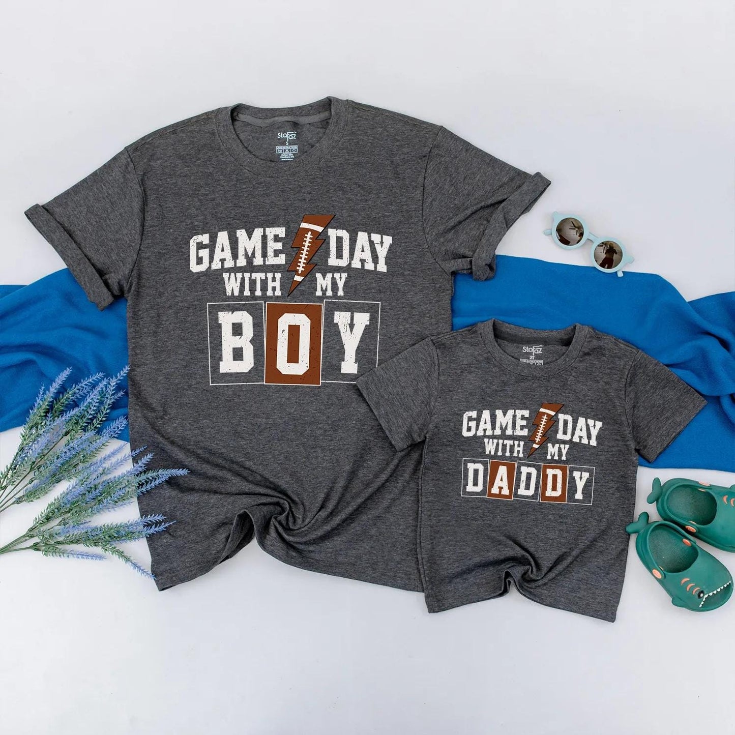 Daddy and Me Football Game Day Shirts - Matching Father Son Outfits for Sunday Fun, Adorable Baby Bodysuit & Dad T-Shirt Set - Touchdown Style!