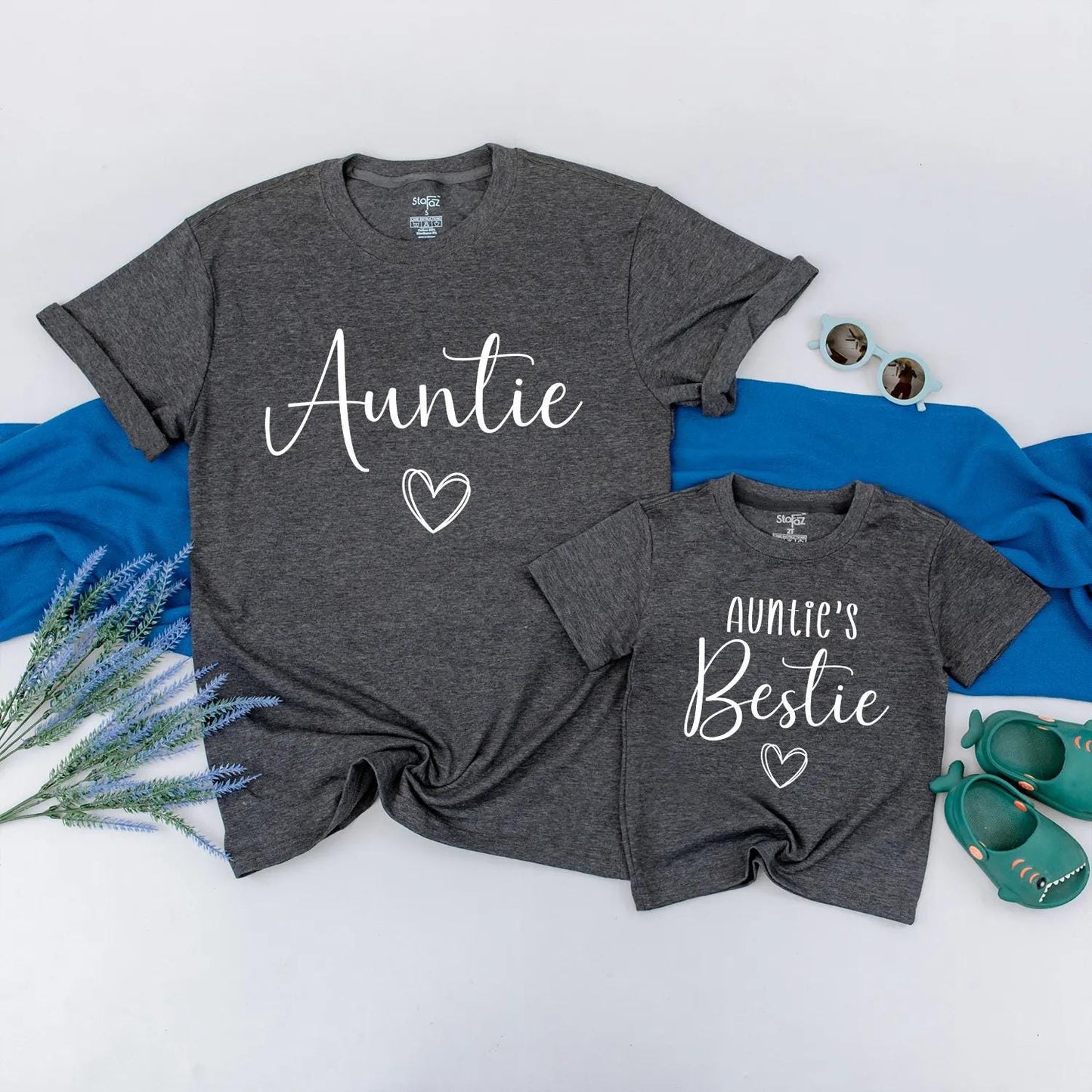Auntie and Baby Matching Bestie T-Shirts Cute Outfit Set Perfect Gift for New Aunts Baby Shower Celebration Comfortable Bodysuit
