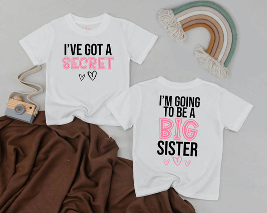 Big Sister Announcement Shirt I’ve Got A Secret Toddler Tee Pregnancy Reveal Girl Cute Sibling Outfit Gift