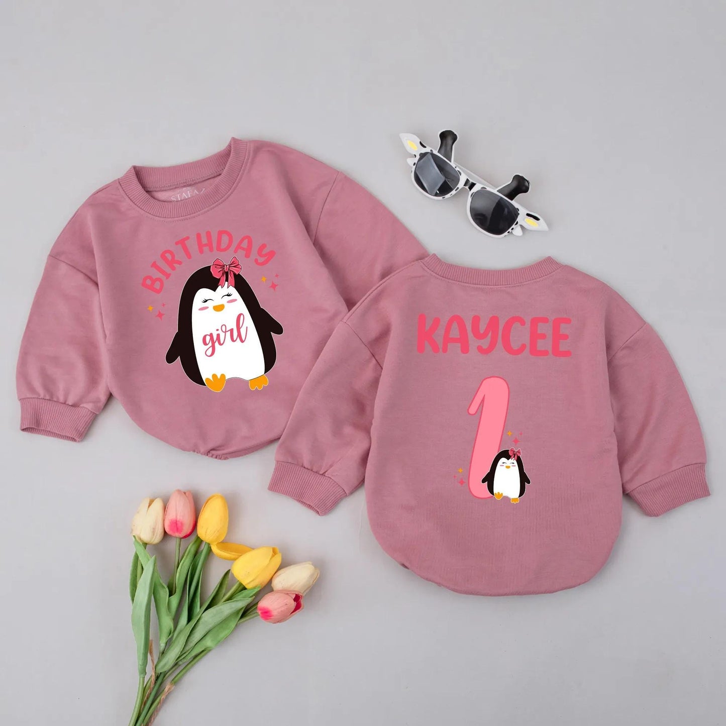 Personalized Penguin Birthday Outfit โ Custom 1st Birthday Shirt & Pants Set โ Cute Penguin Theme Baby Boy or Girl Birthday Outfit
