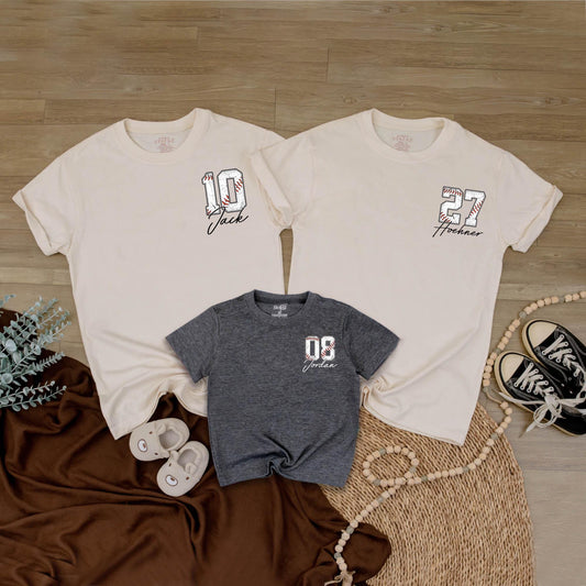 Custom Baseball Number Pocket Tee Personalized Sports Mom Fan Family Outfit Baseball Gift Comfort Cotton