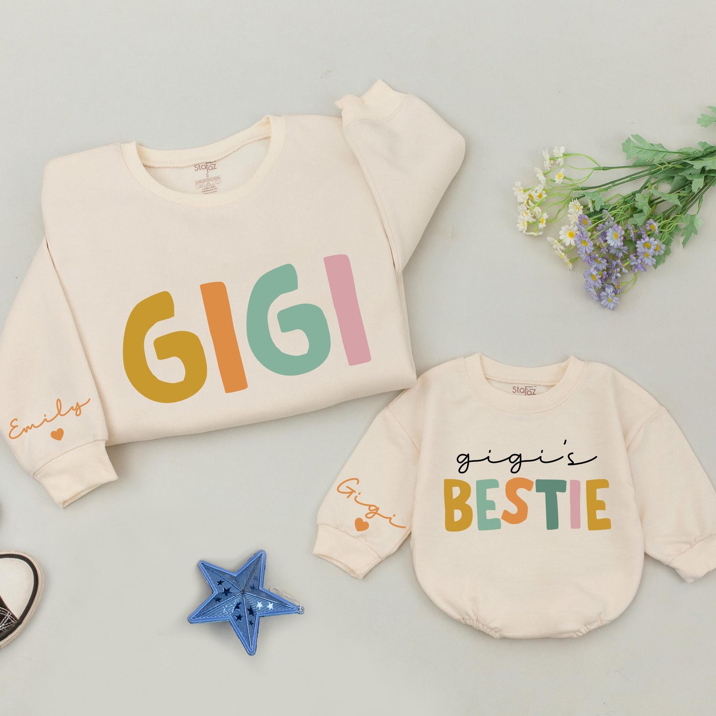 Personalized Gigi & Gigi's Bestie Sweatshirts, Baby Romper, New Grandma Gift, Custom Matching Family Outfit