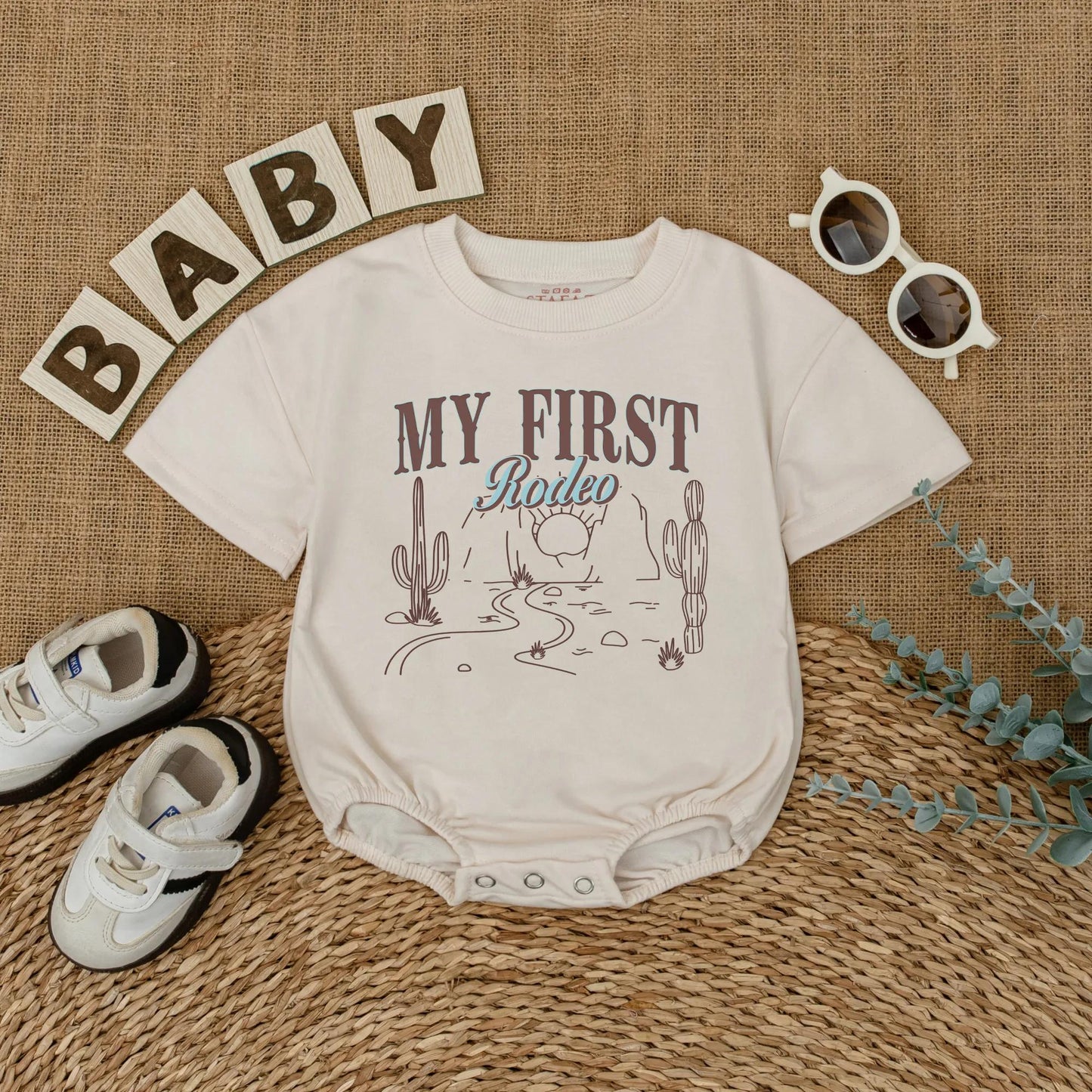 My First Rodeo Baby Romper Custom Name Western Themed First Birthday Outfit Cowboy Baby Clothes