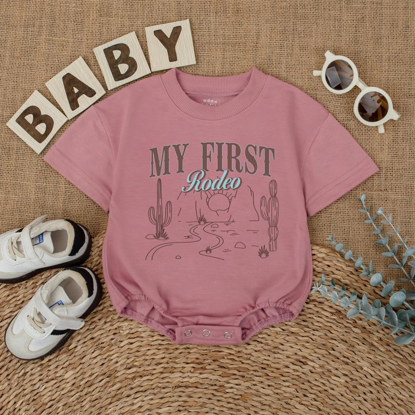 My First Rodeo Baby Romper Custom Name Western Themed First Birthday Outfit Cowboy Baby Clothes