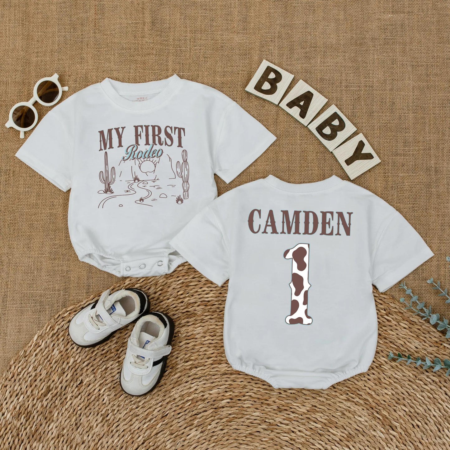 My First Rodeo Baby Romper Custom Name Western Themed First Birthday Outfit Cowboy Baby Clothes