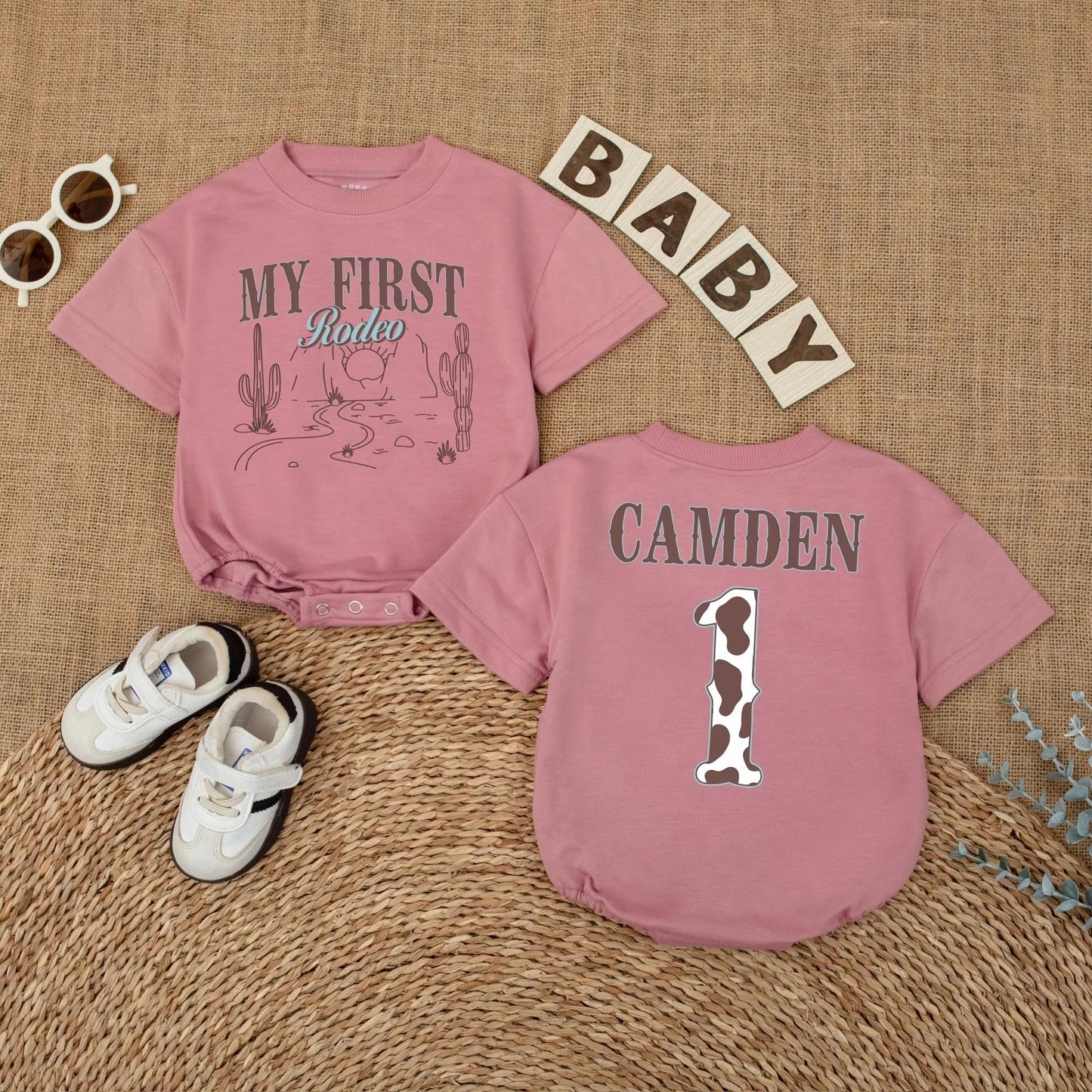 My First Rodeo Baby Romper Custom Name Western Themed First Birthday Outfit Cowboy Baby Clothes