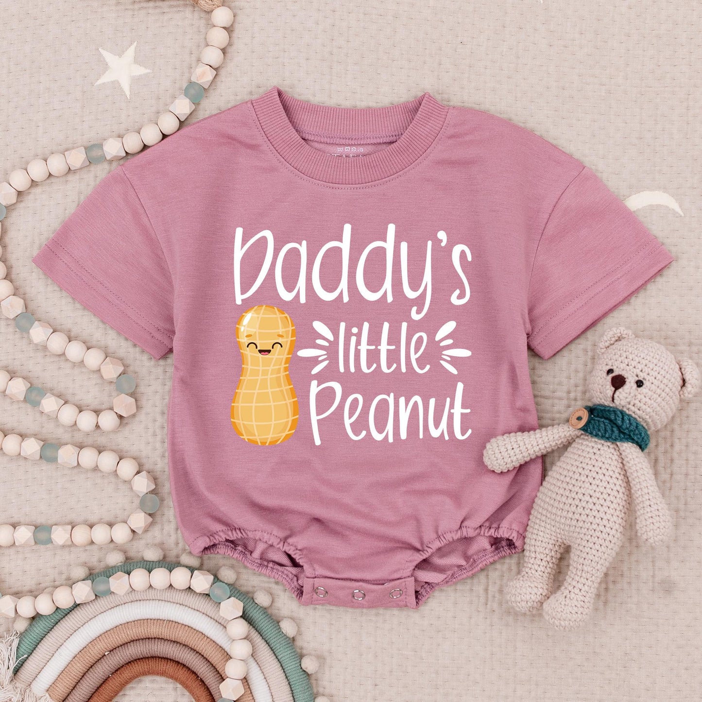 Daddy's Little Peanut Baby Romper Bodysuit New Dad Outfit Cute Infant Boy Peanut Take Home Outfit Baby Shower Gift Caramel Brown Handwritten Style