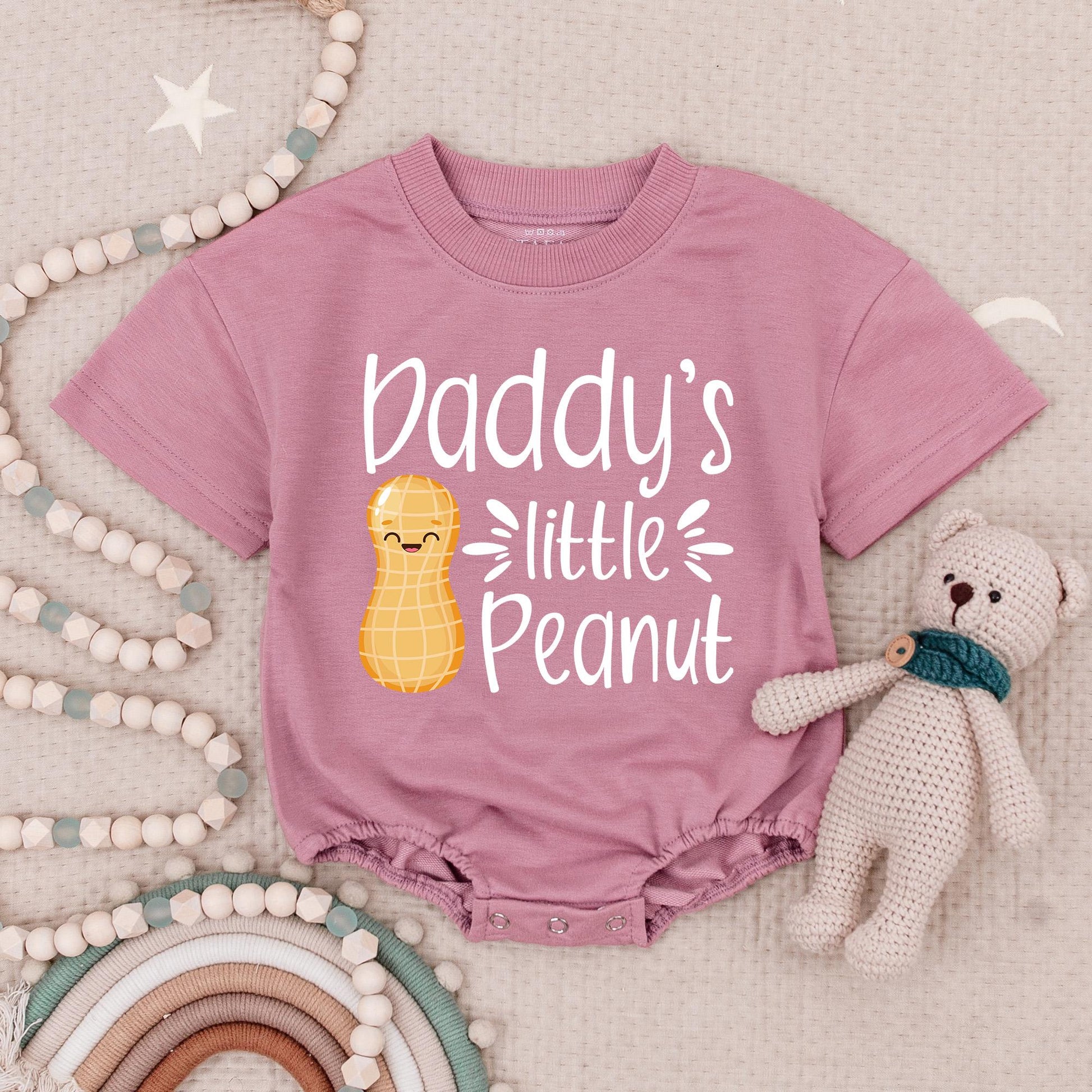 Daddy's Little Peanut Baby Romper Bodysuit New Dad Outfit Cute Infant Boy Peanut Take Home Outfit Baby Shower Gift Caramel Brown Handwritten Style