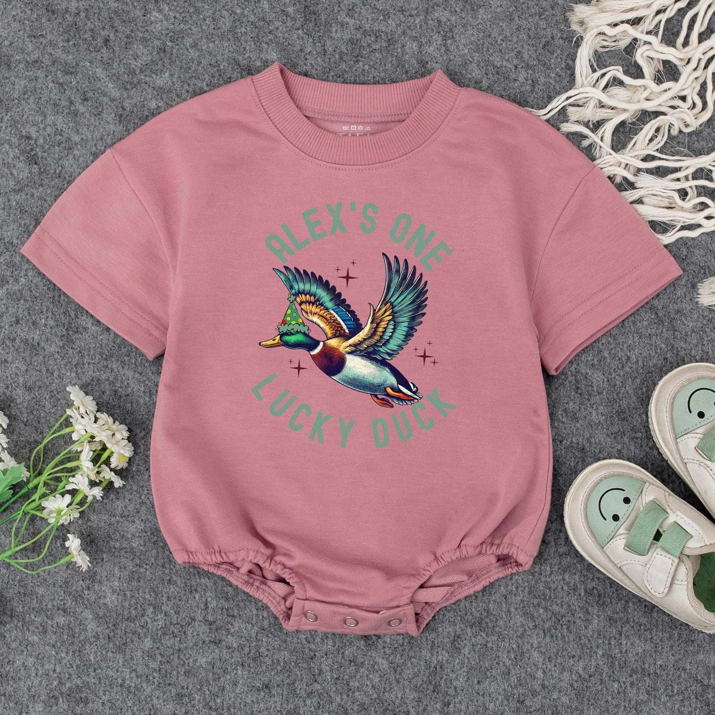 One Lucky Duck Birthday Romper for Baby Boy or Girl | Mallard Duck Bodysuit & Duckling Outfit, Fun Animal Birthday Gift