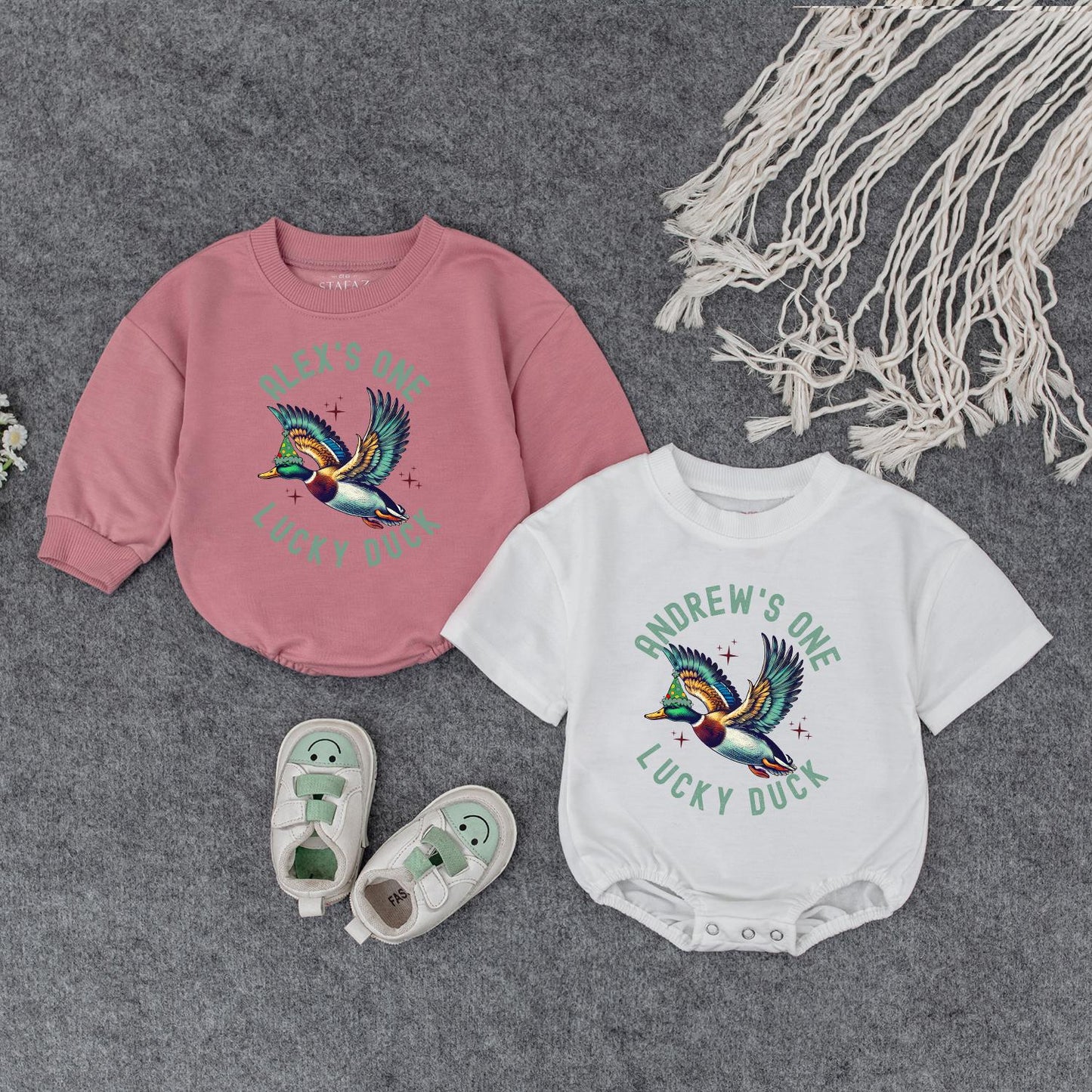 One Lucky Duck Birthday Romper for Baby Boy or Girl | Mallard Duck Bodysuit & Duckling Outfit, Fun Animal Birthday Gift