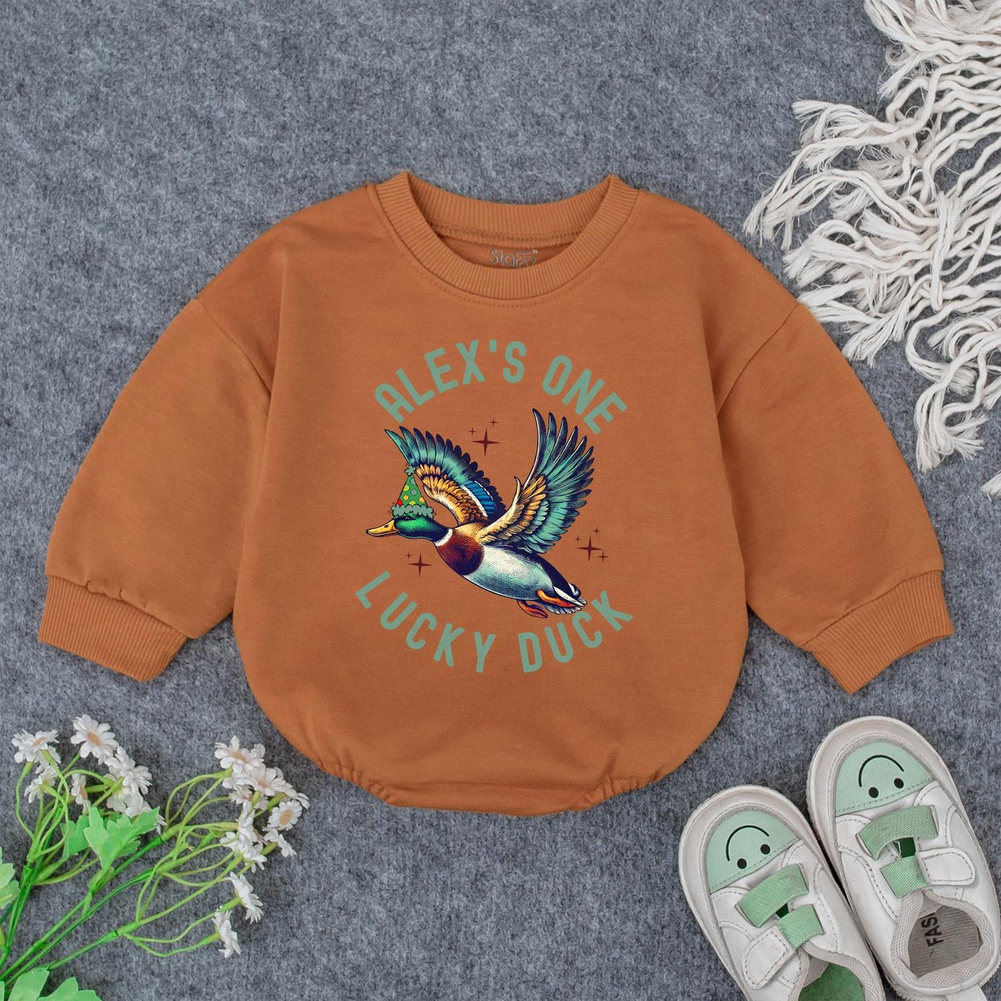 One Lucky Duck Birthday Romper for Baby Boy or Girl | Mallard Duck Bodysuit & Duckling Outfit, Fun Animal Birthday Gift