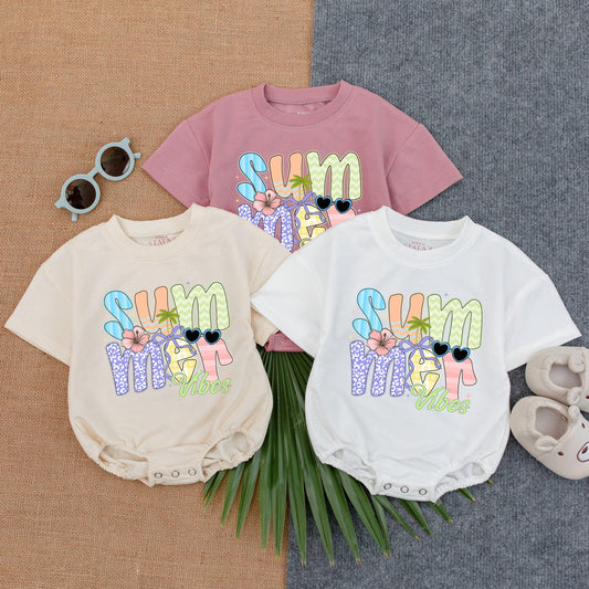 Summer Vibes Baby Bubble Romper, Cute Toddler Summer Outfit, Beach Day T-shirt Romper, Vacation Baby Clothes, Soft & Comfortable
