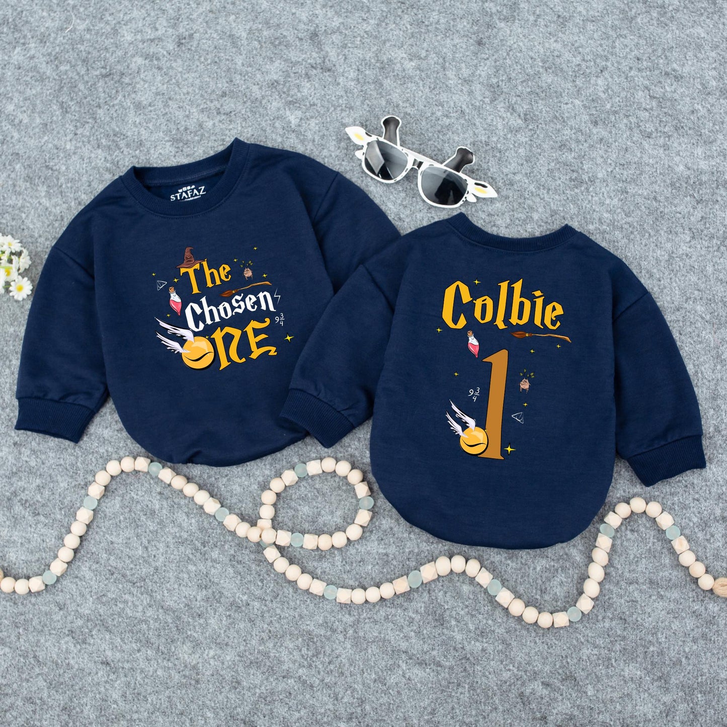 The Chosen One Baby Wizard Birthday Bubble Romper First Birthday Magical Party Outfit Newborn Shower Gift