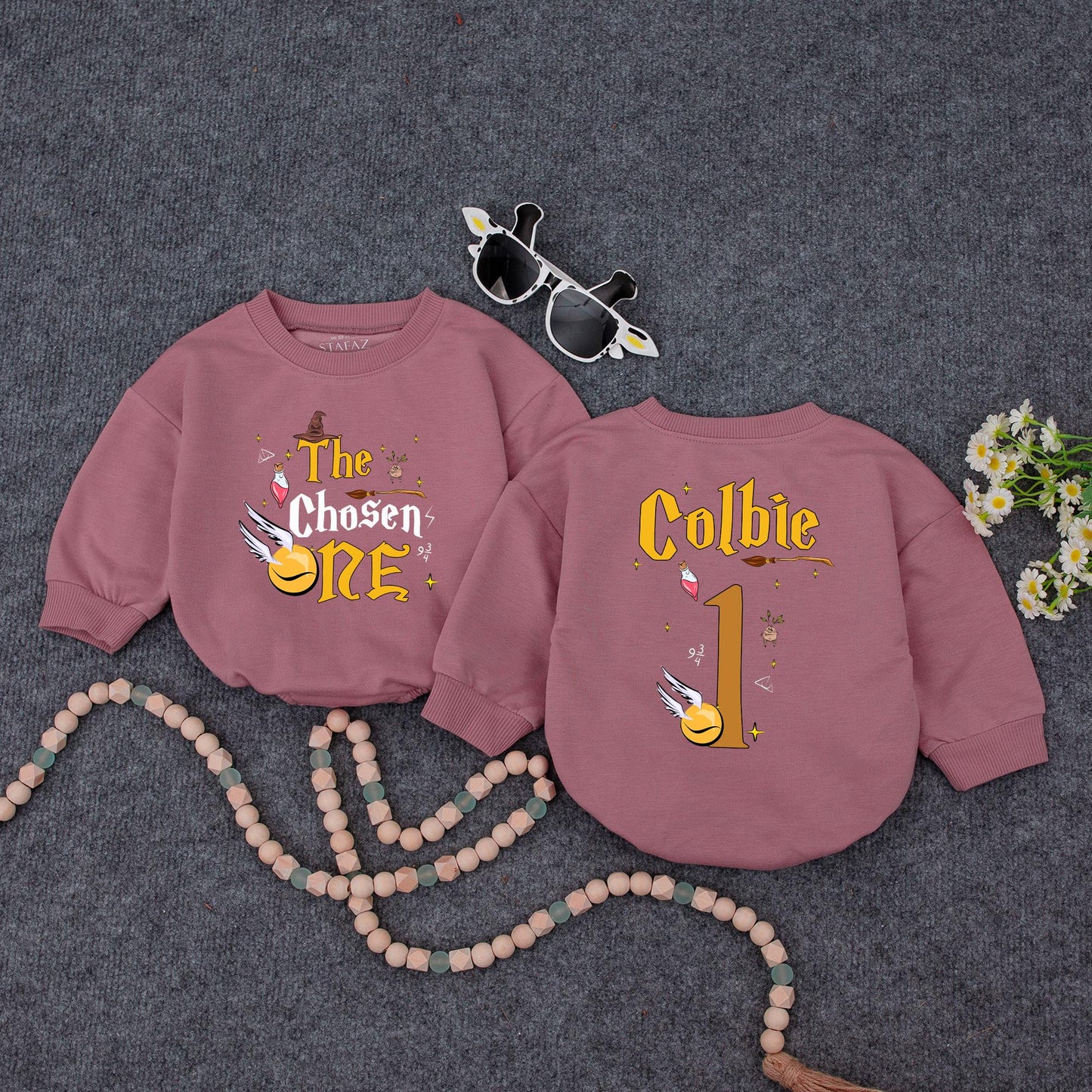 The Chosen One Baby Wizard Birthday Bubble Romper First Birthday Magical Party Outfit Newborn Shower Gift