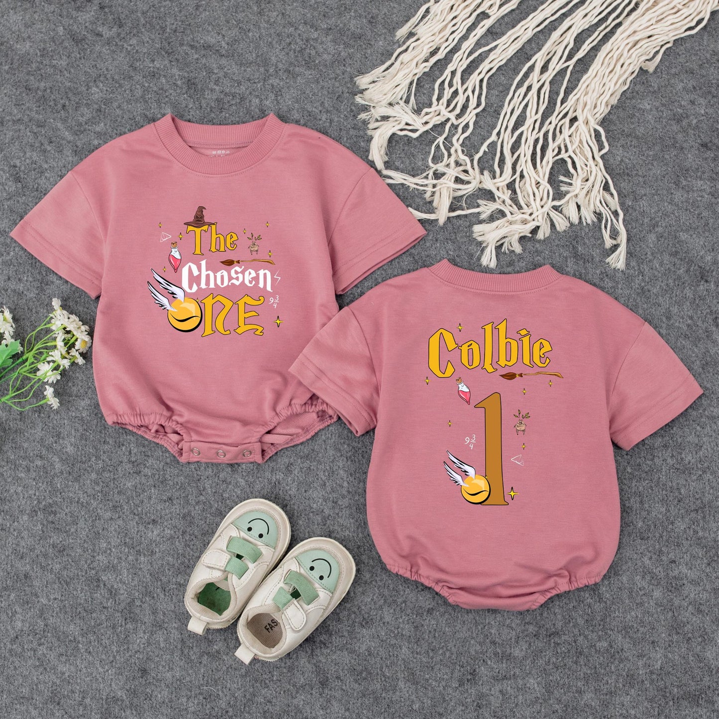 The Chosen One Baby Wizard Birthday Bubble Romper First Birthday Magical Party Outfit Newborn Shower Gift