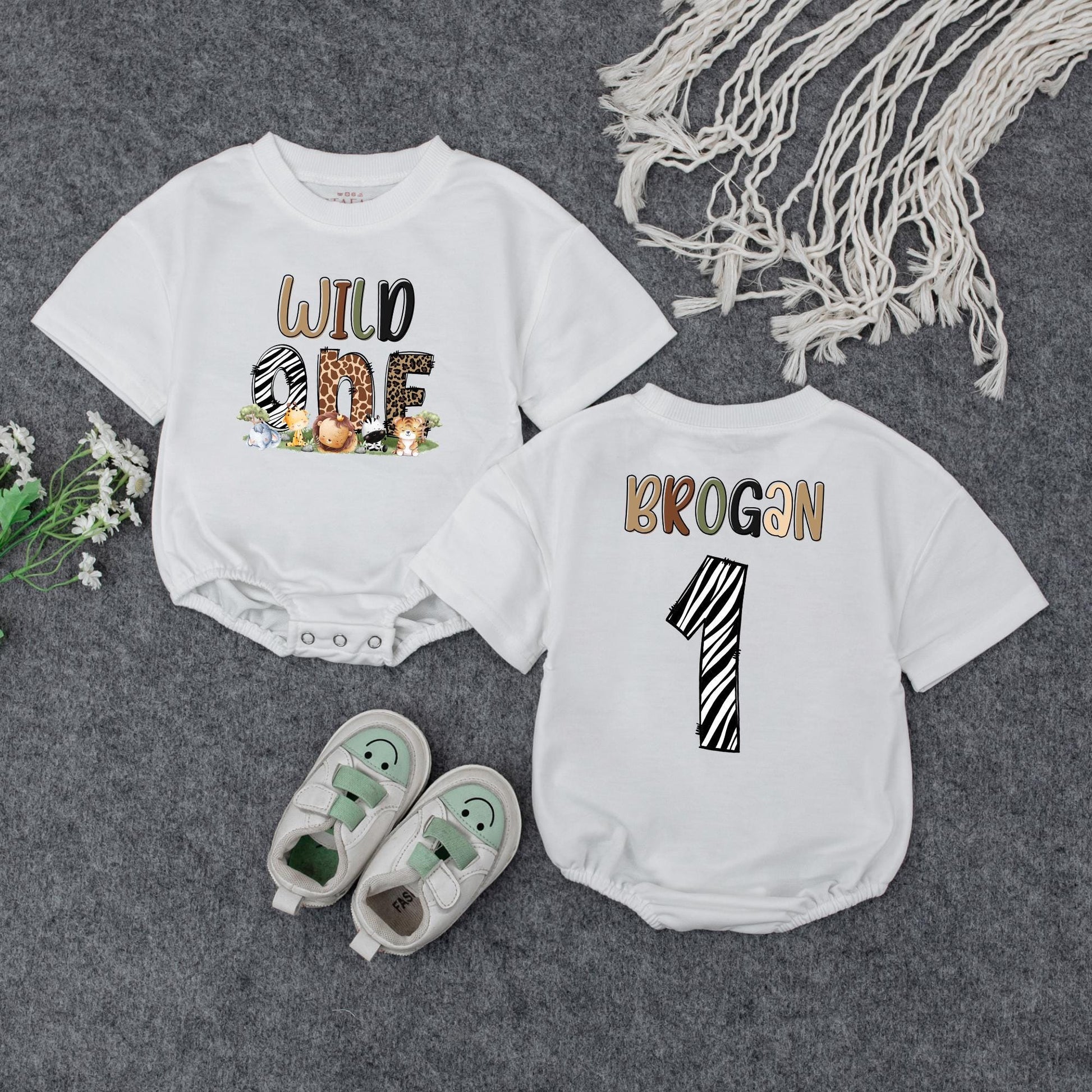 Wild One Birthday Romper, Baby Safari Outfit, Cute Animal Print Bodysuit, Personalized First Birthday Clothes, Newborn Safari Theme Clothes, Baby Shower Gift
