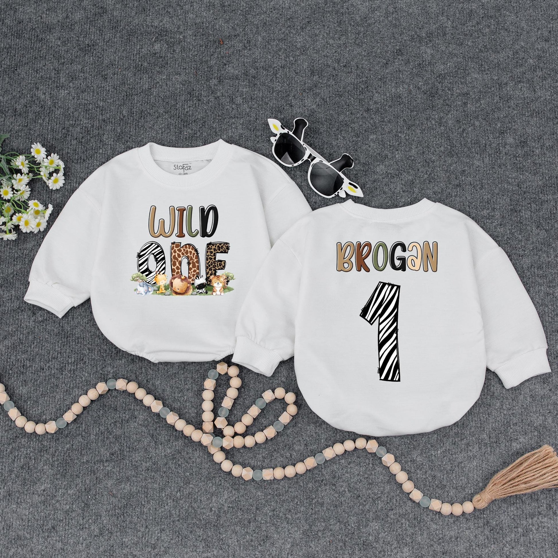 Wild One Birthday Romper, Baby Safari Outfit, Cute Animal Print Bodysuit, Personalized First Birthday Clothes, Newborn Safari Theme Clothes, Baby Shower Gift