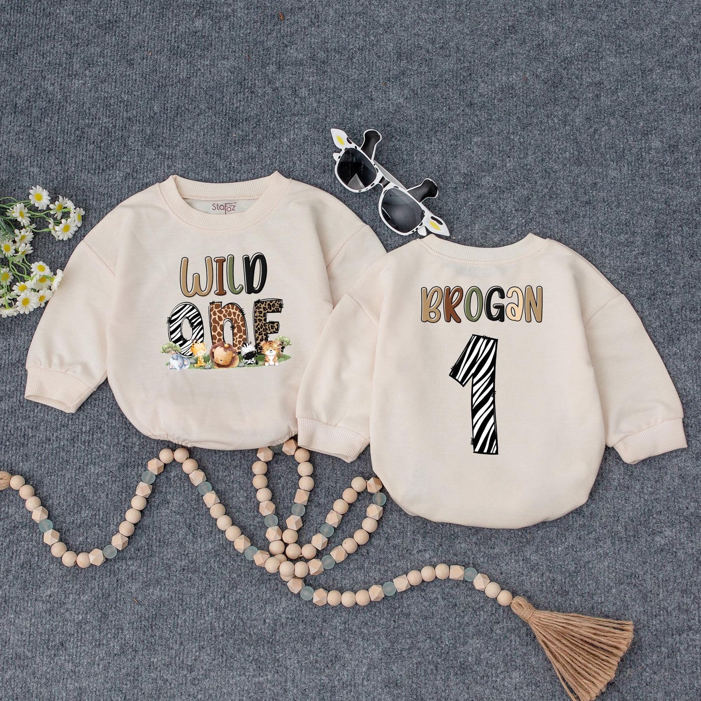 Wild One Birthday Romper, Baby Safari Outfit, Cute Animal Print Bodysuit, Personalized First Birthday Clothes, Newborn Safari Theme Clothes, Baby Shower Gift