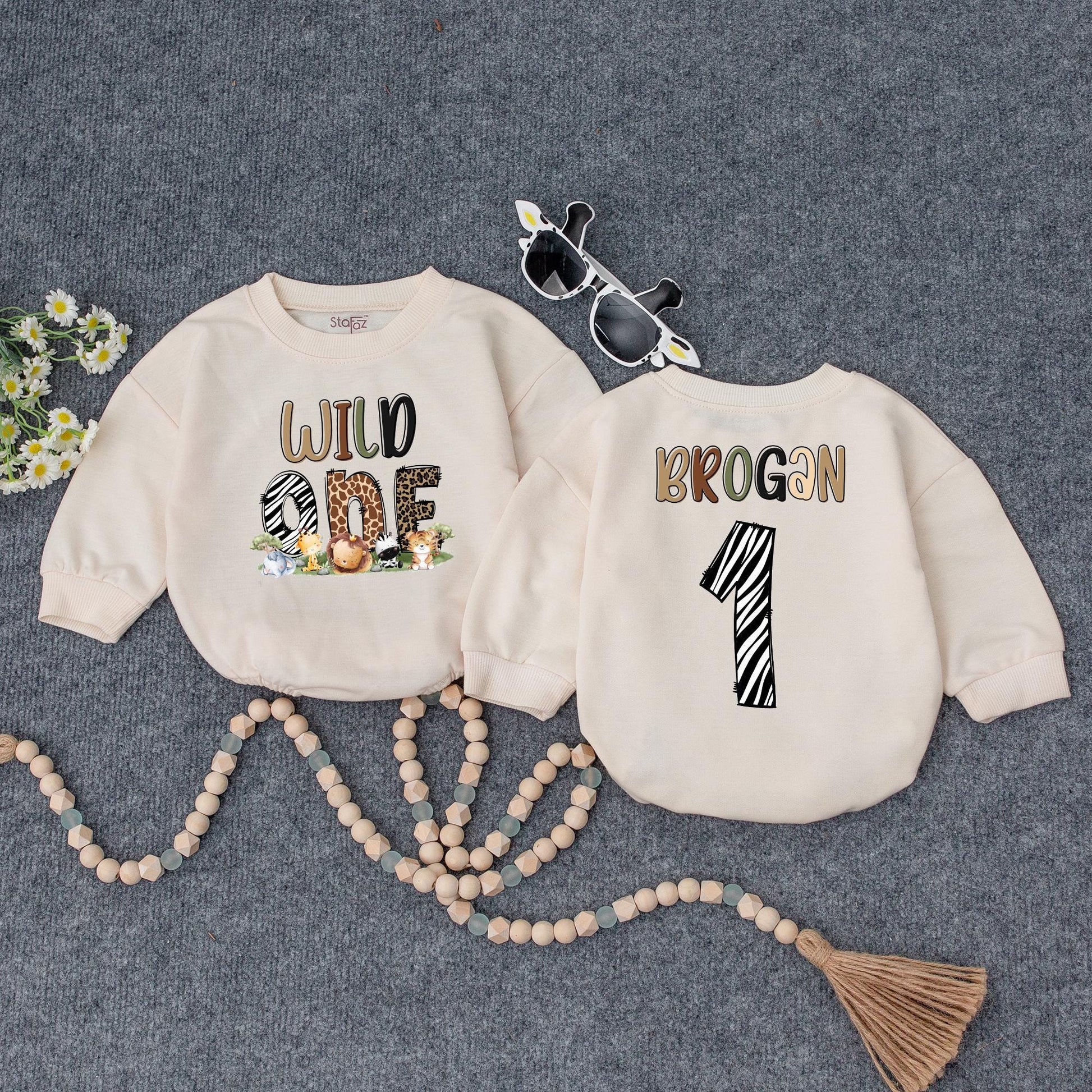 Wild One Birthday Romper, Baby Safari Outfit, Cute Animal Print Bodysuit, Personalized First Birthday Clothes, Newborn Safari Theme Clothes, Baby Shower Gift