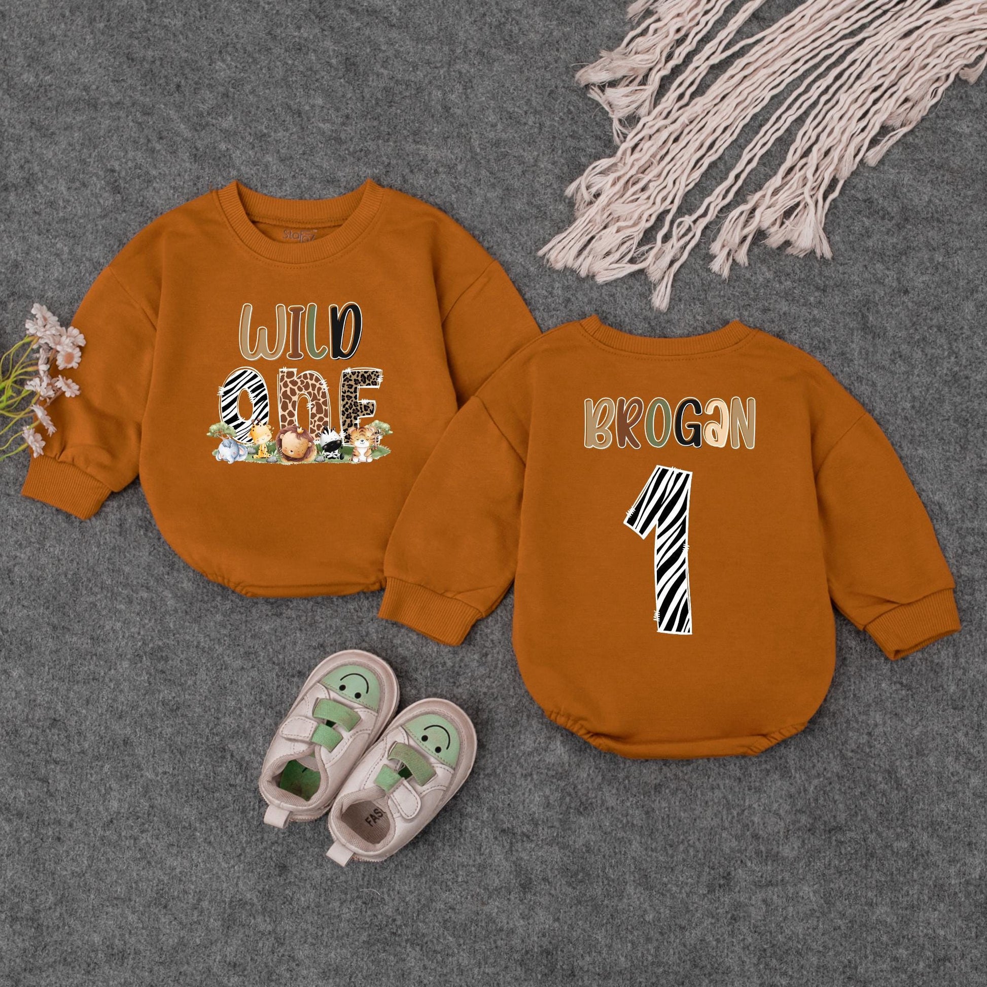 Wild One Birthday Romper, Baby Safari Outfit, Cute Animal Print Bodysuit, Personalized First Birthday Clothes, Newborn Safari Theme Clothes, Baby Shower Gift