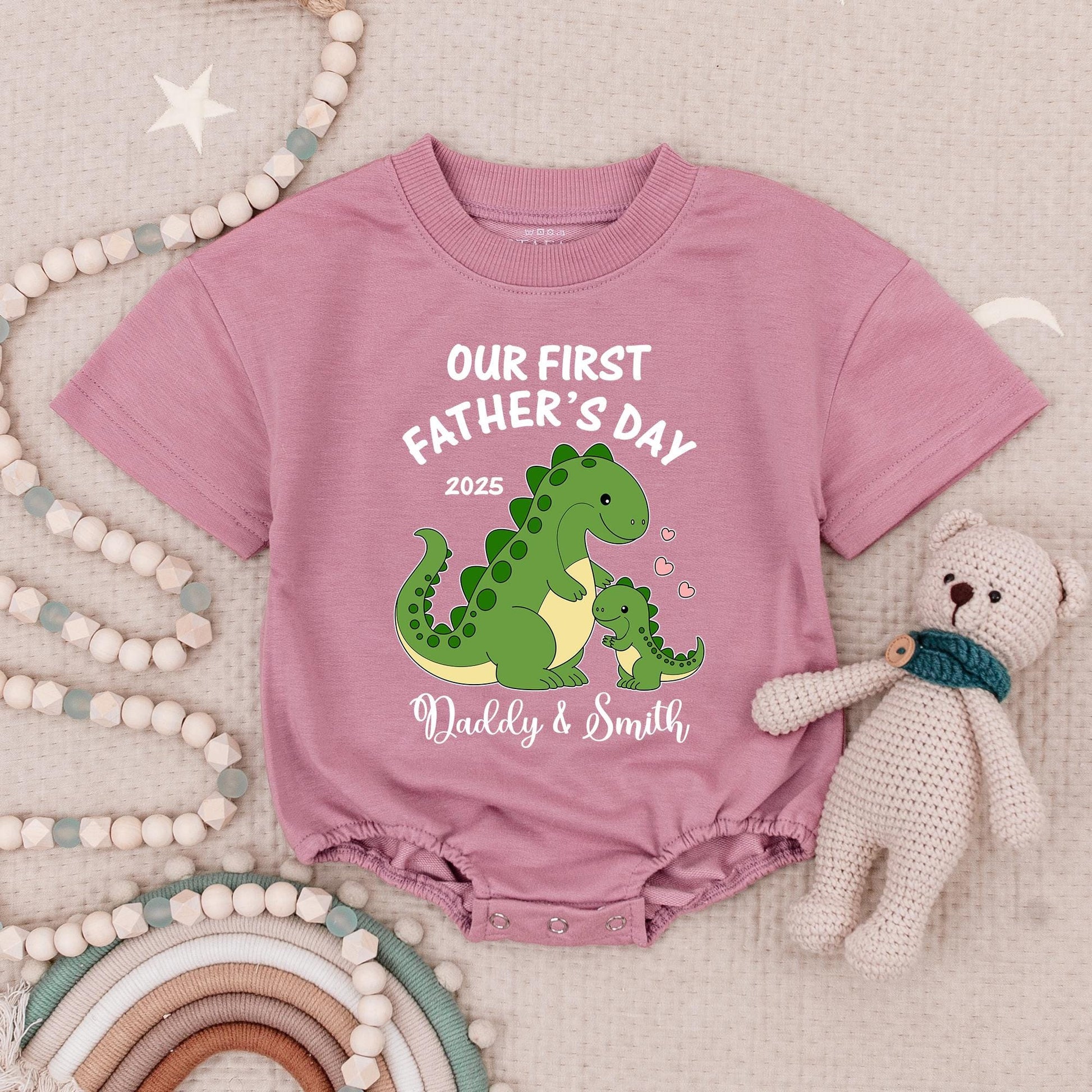 Our First Fathers Day Dinosaur Baby Romper Daddy & Smith 2025 Cute Green Dino Family Gift