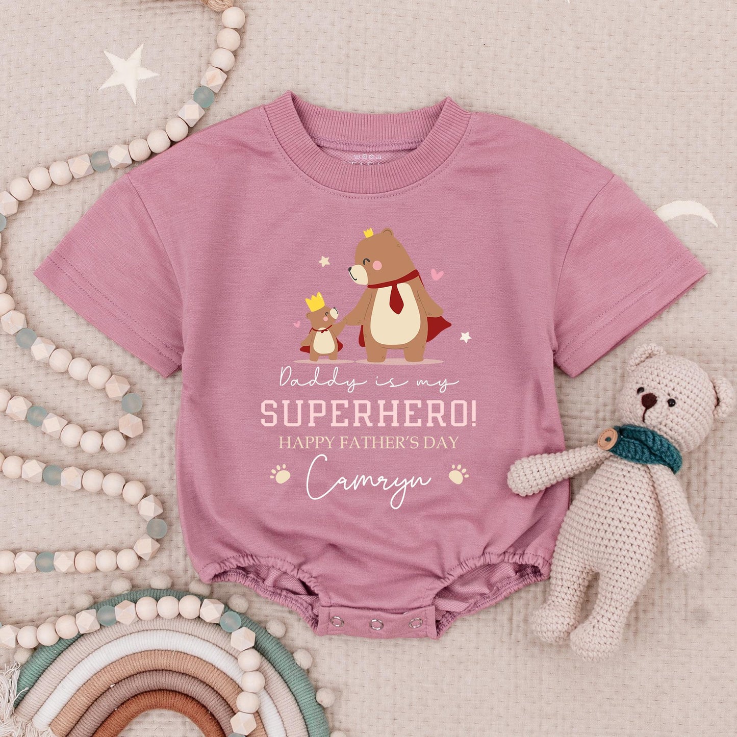 Daddy You're My Superhero Baby Romper Personalized Hero Dad Gift for Father's Day First Birthday Boy