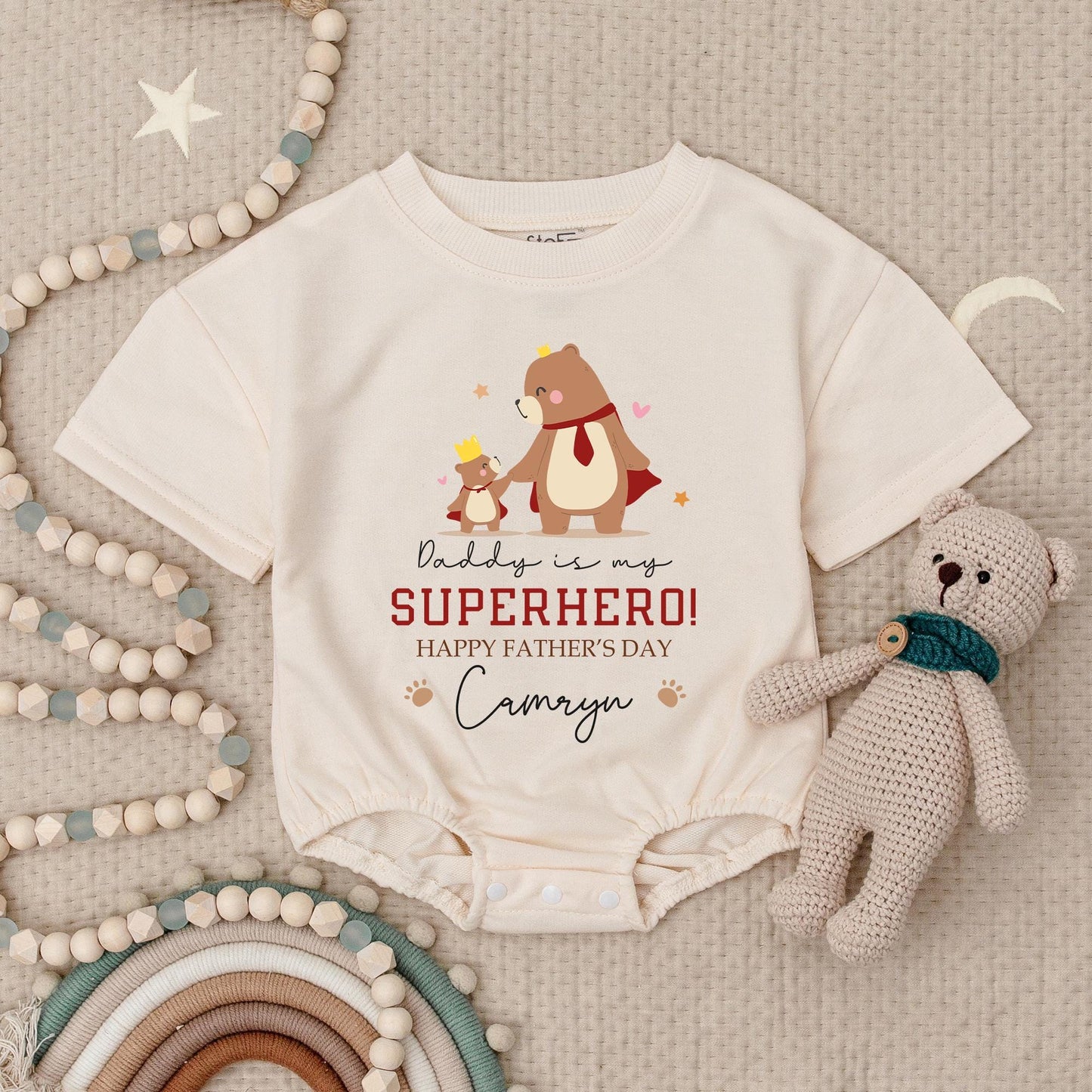 Daddy You're My Superhero Baby Romper Personalized Hero Dad Gift for Father's Day First Birthday Boy