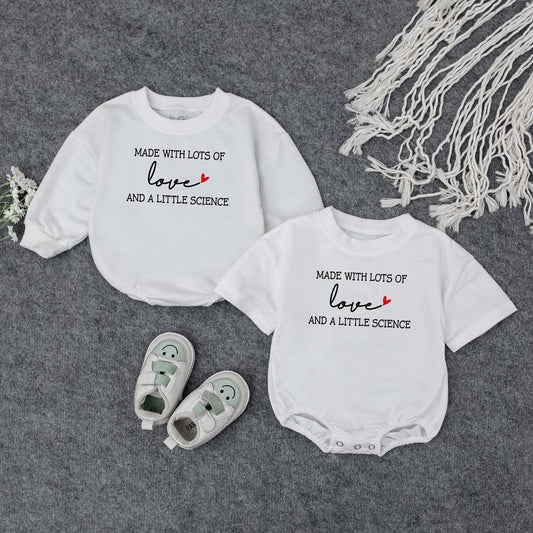 Made with Lots of Love and a Little Science IVF Baby Romper and Sweatshirt Set Cute Science Bodysuit Baby Shower Gift for New Moms and Babies
