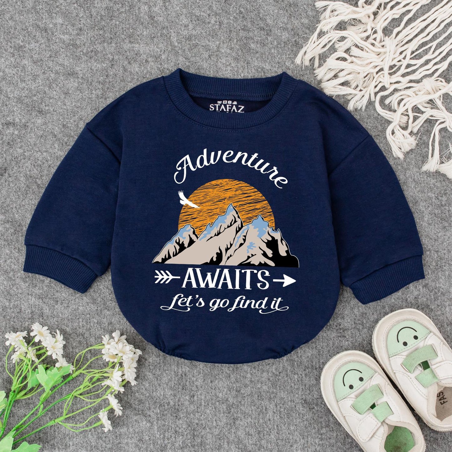 Adventure Awaits Baby Romper: Mountain Print Toddler Outfit for Exploring Let's Go Find It Gift Boy Girl Camping Baby Shower