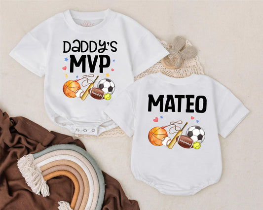 Custom Daddy's MVP Baby Bubble Romper Personalized Father's Day Outfit Sports Theme Baby Gift for Dad First Father's Day Idea
