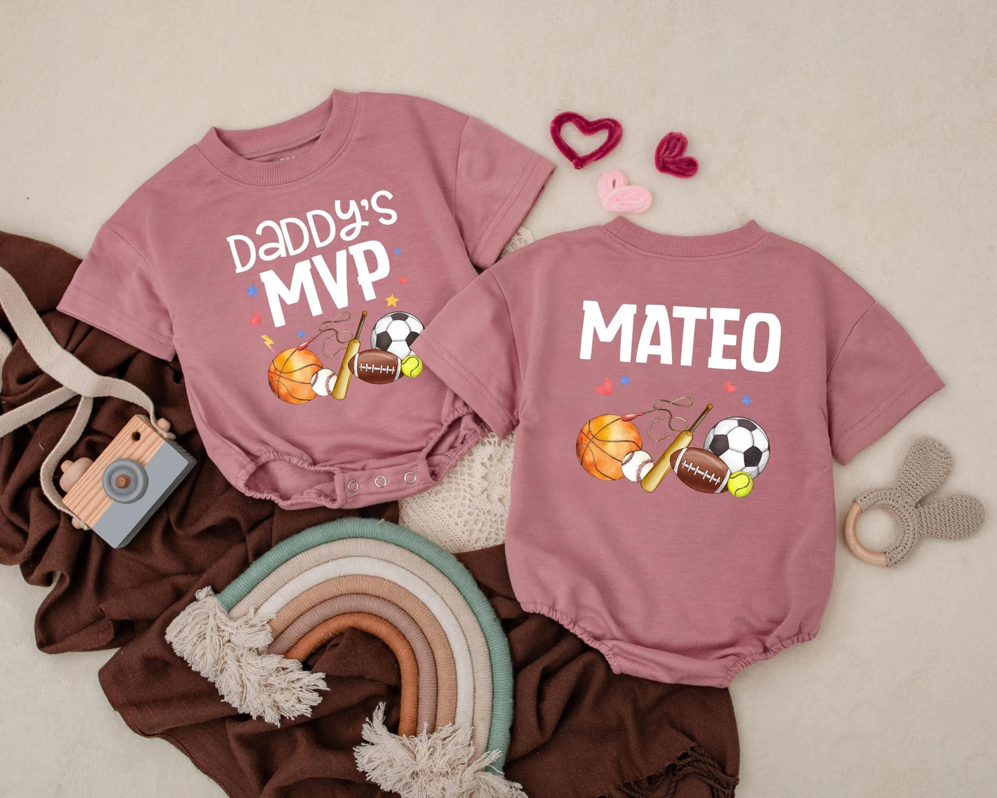 Custom Daddy's MVP Baby Bubble Romper Personalized Father's Day Outfit Sports Theme Baby Gift for Dad First Father's Day Idea