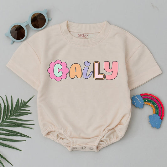 Cute Floral Bubble Romper Personalized Summer Baby Bodysuit First Birthday Outfit Custom Name Baby Shower Gift for Girls