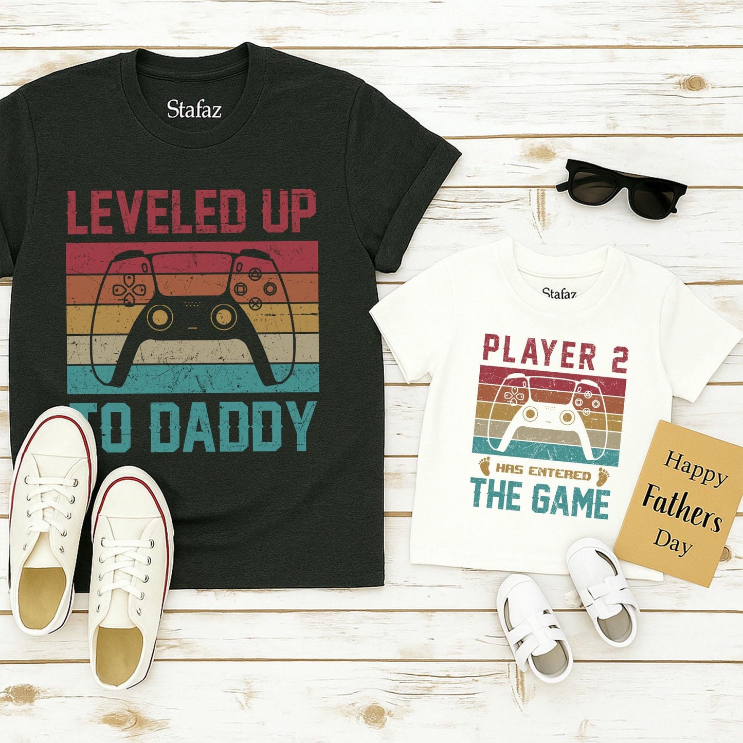 Leveled Up to Daddy Player 2 Has Entered the Game Matching Dad Shirt Soft Comfortable Cotton Tee New Father Gamer Husband Father's Day Gift
