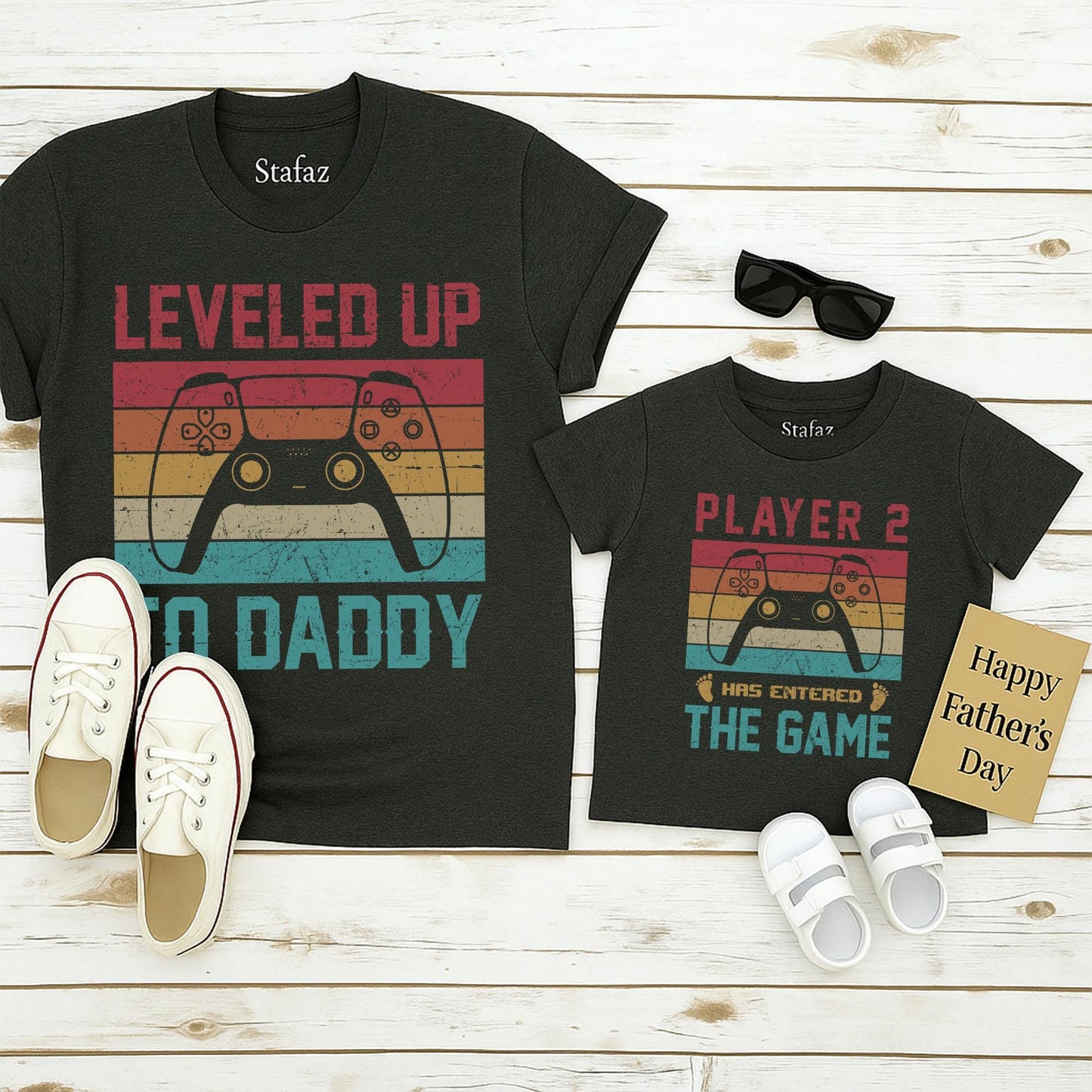Leveled Up to Daddy Player 2 Has Entered the Game Matching Dad Shirt Soft Comfortable Cotton Tee New Father Gamer Husband Father's Day Gift