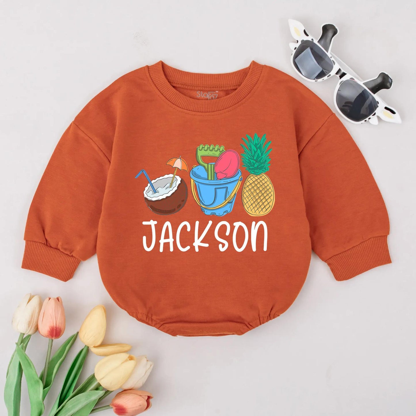 Custom Name Baby Romper: Soft Cotton Summer Outfit for Beach Fun! Personalized Toddler Clothes, Cute Infant Gift