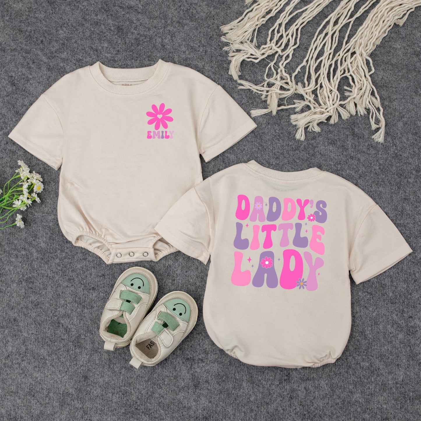 Personalized Daddy's Little Lady Baby Bubble Romper Cute Fathers Day Together Outfit for Infant Girls Daddy's Girl