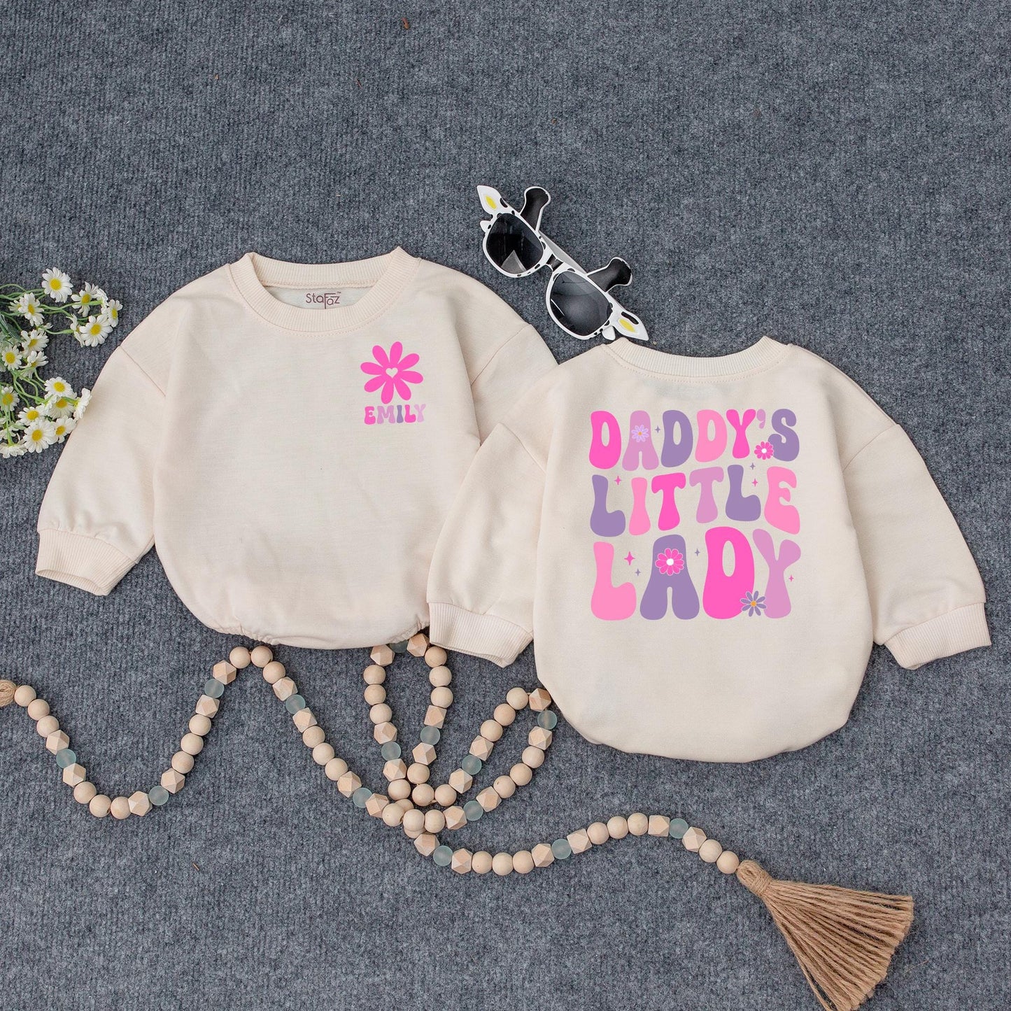 Personalized Daddy's Little Lady Baby Bubble Romper Cute Fathers Day Together Outfit for Infant Girls Daddy's Girl