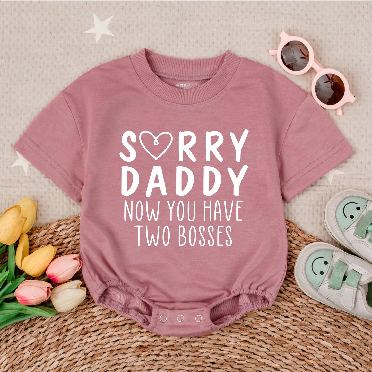 Sorry Daddy Two Bosses Romper Funny Baby Outfit First Father Day Gift Short Sleeve Announcing New Baby Coming Home Outfit