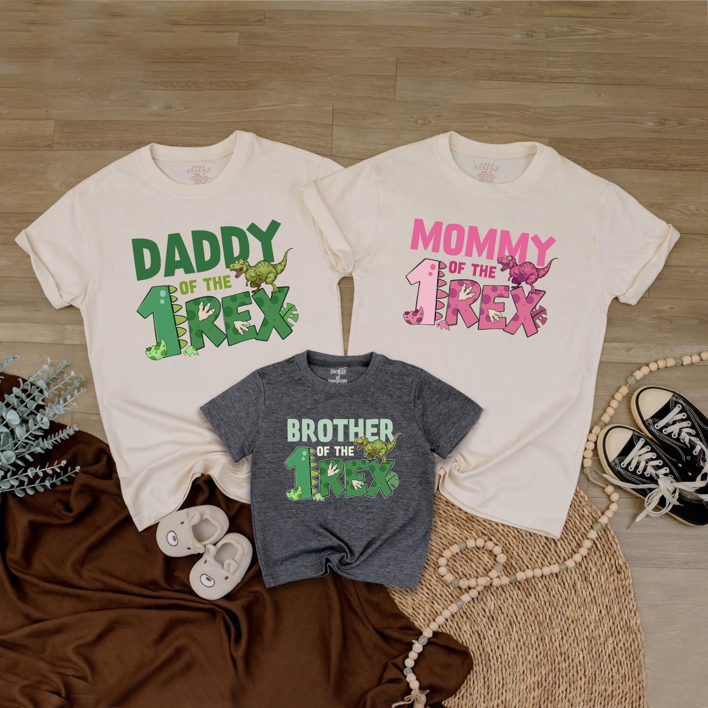Personalized Three Rex Birthday Shirts - Matching Dinosaur Family Tees - Custom Name Age Outfit, Mom Dad Brother Sister Shirts Cotton Comfort 138