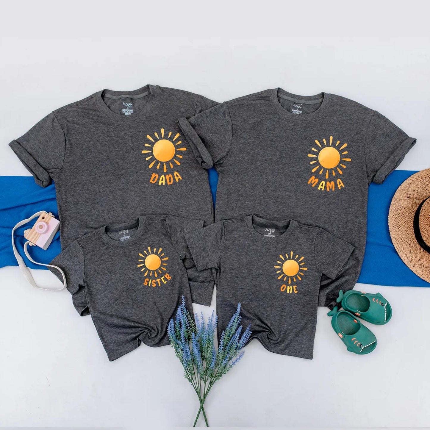 Personalized Sunshine Family Matching Birthday Shirts for Baby's First 1st Birthday Party Boho Sun Design Comfortable Cotton Outfits