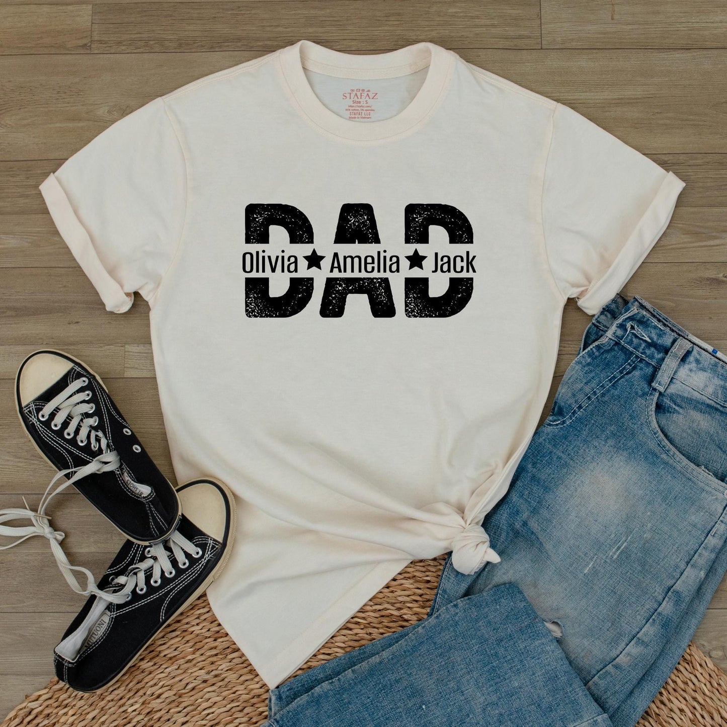 Personalized Dad Est. Shirt with Kids Names Custom Year Father's Day Gift Dad Established T-Shirt Comfortable Cotton