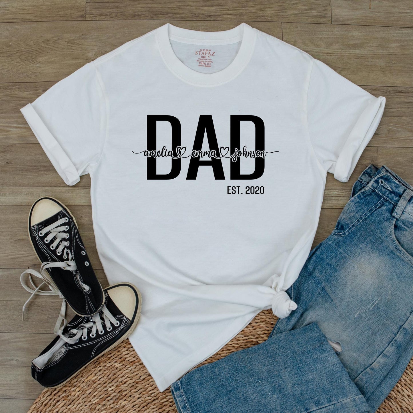 Custom Dad Shirt With Kids Names Personalized Father's Day Gift for New Dad Daddy Tee Comfortable Cotton
