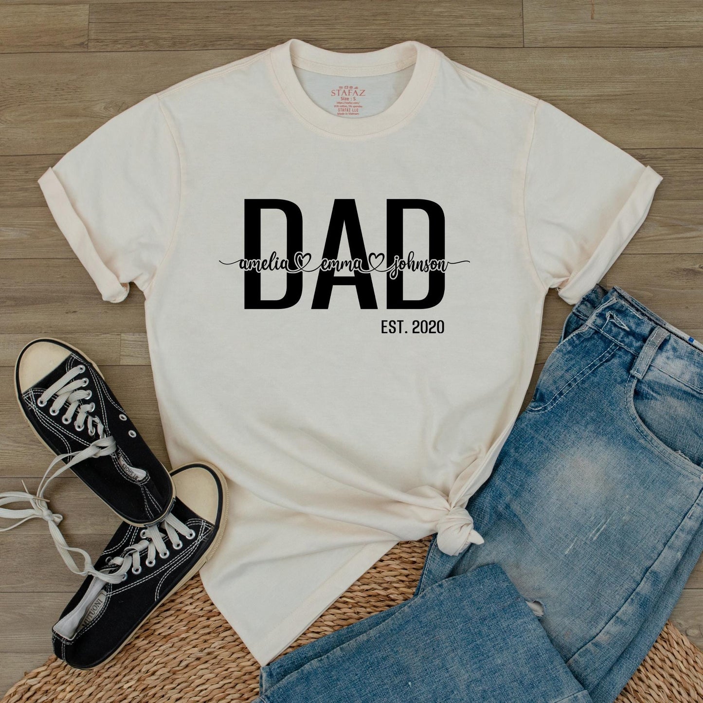 Custom Dad Shirt With Kids Names Personalized Father's Day Gift for New Dad Daddy Tee Comfortable Cotton