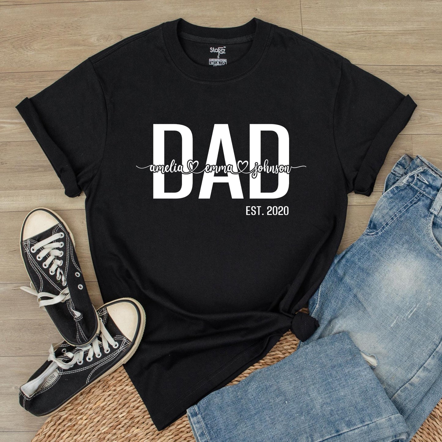 Custom Dad Shirt With Kids Names Personalized Father's Day Gift for New Dad Daddy Tee Comfortable Cotton