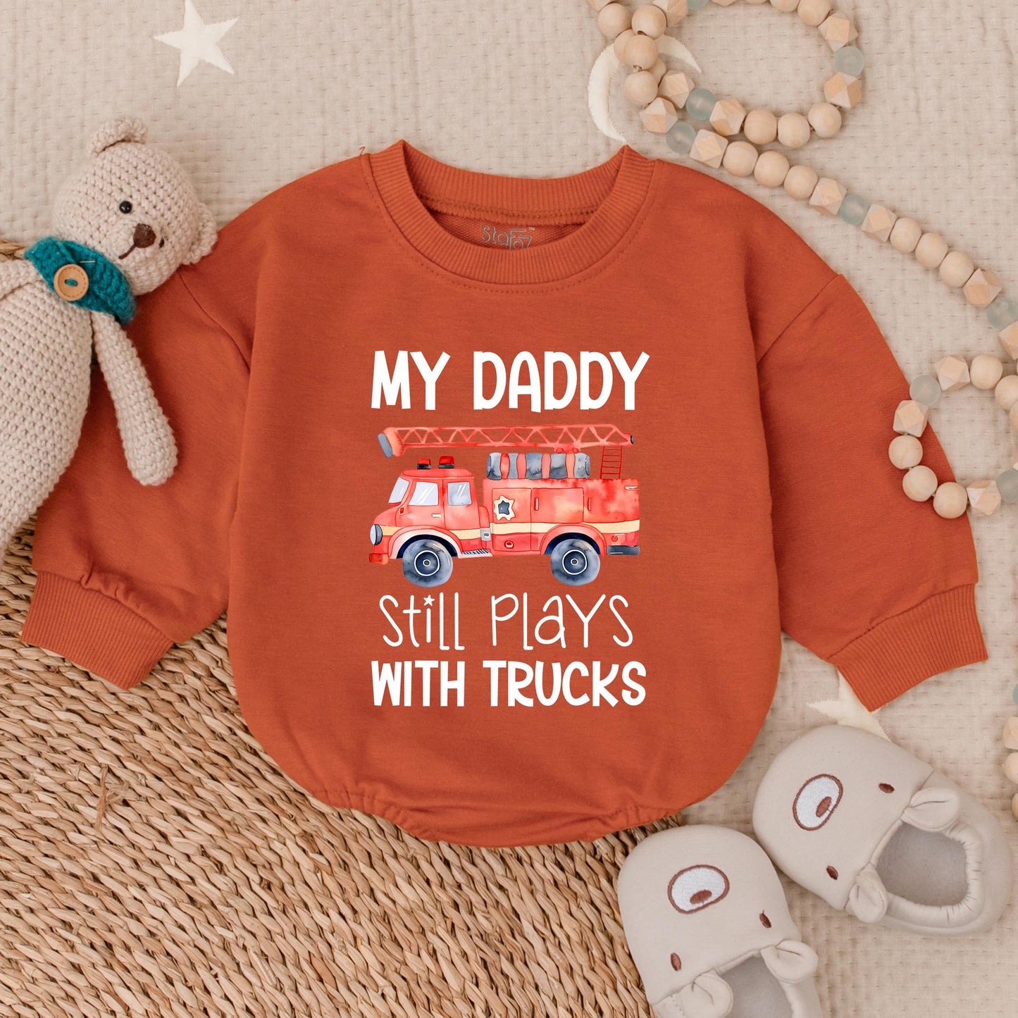 My Daddy Still Plays With The Trucks Baby Boy Bubble Romper Funny Dad Son Outfit Father's Day Gift Soft Cotton Comfortable Infant Clothes